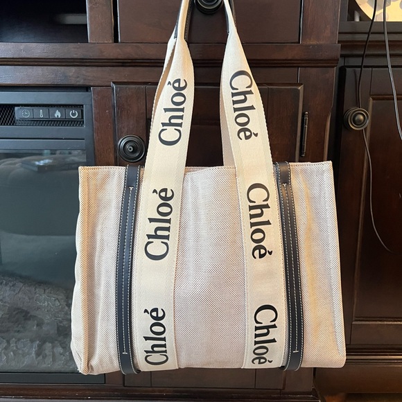 Authentic Chloe Beige and Navy/black Canvas Tote Bag - Picture 3 of 17